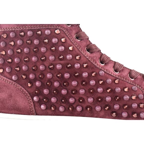 Christian Louboutin Mens Louis Flat Spike Prunus Red Mix High Top Sneaker 45 12 - Picture 5 of 12
